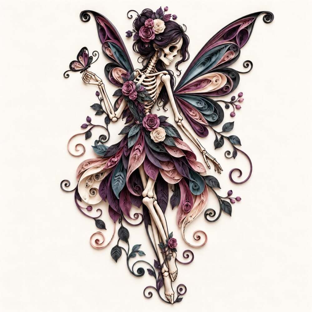 8 X 8 Framed Skeleton Fairy Floral E 885